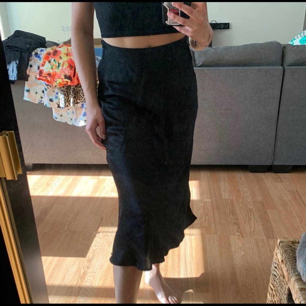 Zara high waisted satin midi skirt